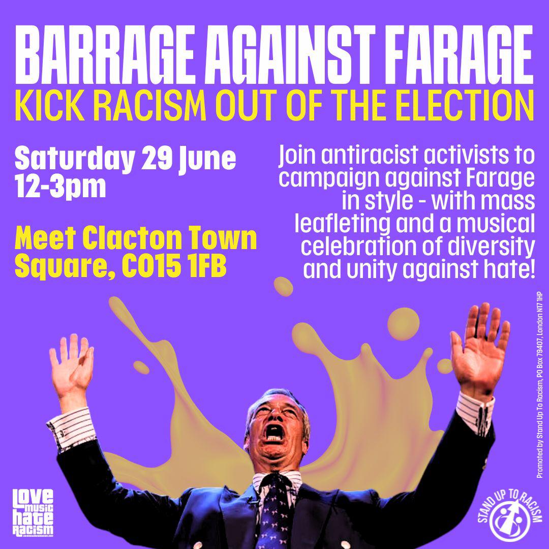 Press Release: Anti Racists In Clacton Will Milkshake Mock Farage And 